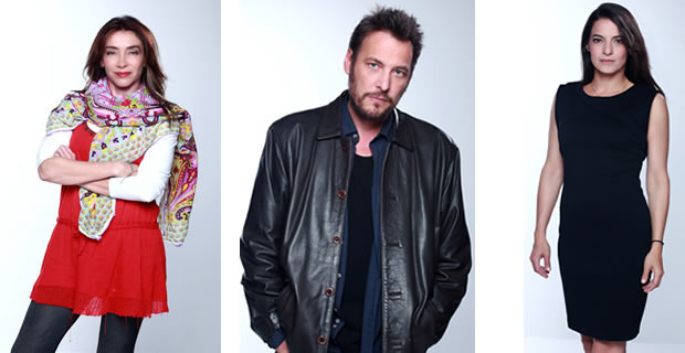 Marcela Carvajal (Alicia Vega), Patrick Delmas (Manuel Pascual) y Patricia Castañeda (Sofía Villegas)