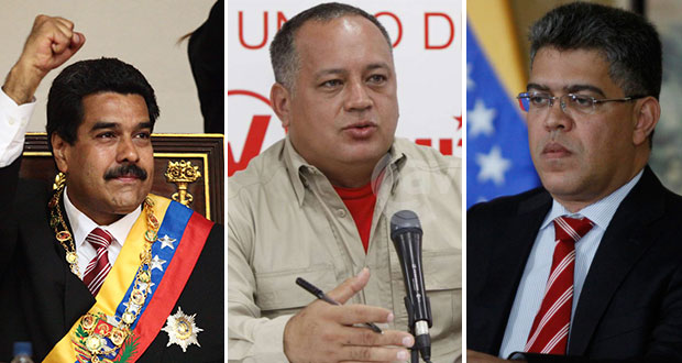 Izquierda a derecha Nicolas Maduro Presidente de Venezuela, Diosdado Cabello, Elías Jaua Ministro de Relaciones Exteriores de Venezuela
